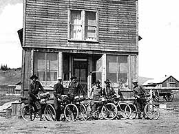 Six men of the Breckenridge Volunteer Fire Department of Breckenridge, Colorado, pose with their safety bicycles in front of a false fronted store circa 1900.
Formerly F22841. Call Number X-893.

Hyperlink to the Denver Public Library.