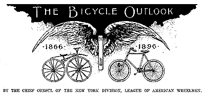 The bicycle craze that swept America peaked in 1895 - 1896 when there were an estimated 10 million bicycles and more than 500 bicycle makers.  Bicycle sales reached $300 million in 1896 and accessories and repairs added another $200 million to the business.  The bicycle at left is a wooden framed Velocipede, often called a Boneshaker.  It was replaced by the so-called Safety Bicycle in 1888.  

Hyperlink to The Bicycle Outlook written in 1896.