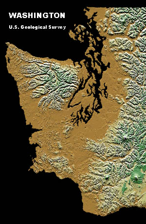 U.S.G.S. Washington State Relief Map and hyperlink to 1050 x 700 pixel view.