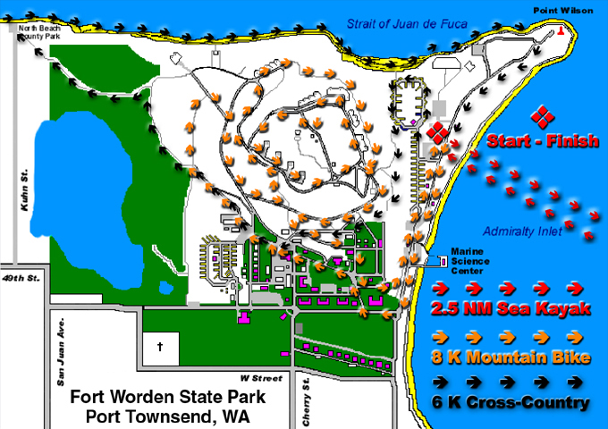 Surf & Turf Challenge course at Fort Worden State Park and hyperlink to Fort Worden State Park web site